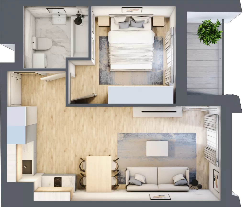 2 pokoje, mieszkanie 37,14 m², piętro 2, oferta nr D_02_21, Kolejova 1, Poznań, Grunwald, Łazarz, ul. Kolejowa 1/3