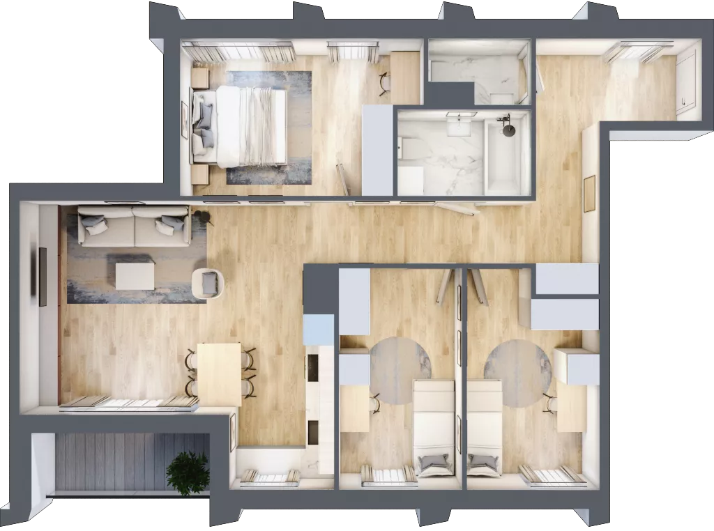 4 pokoje, mieszkanie 82,29 m², piętro 2, oferta nr D_02_22, Kolejova 1, Poznań, Grunwald, Łazarz, ul. Kolejowa 1/3