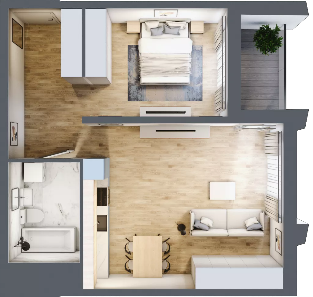 2 pokoje, mieszkanie 54,35 m², piętro 3, oferta nr D_03_26, Kolejova 1, Poznań, Grunwald, Łazarz, ul. Kolejowa 1/3