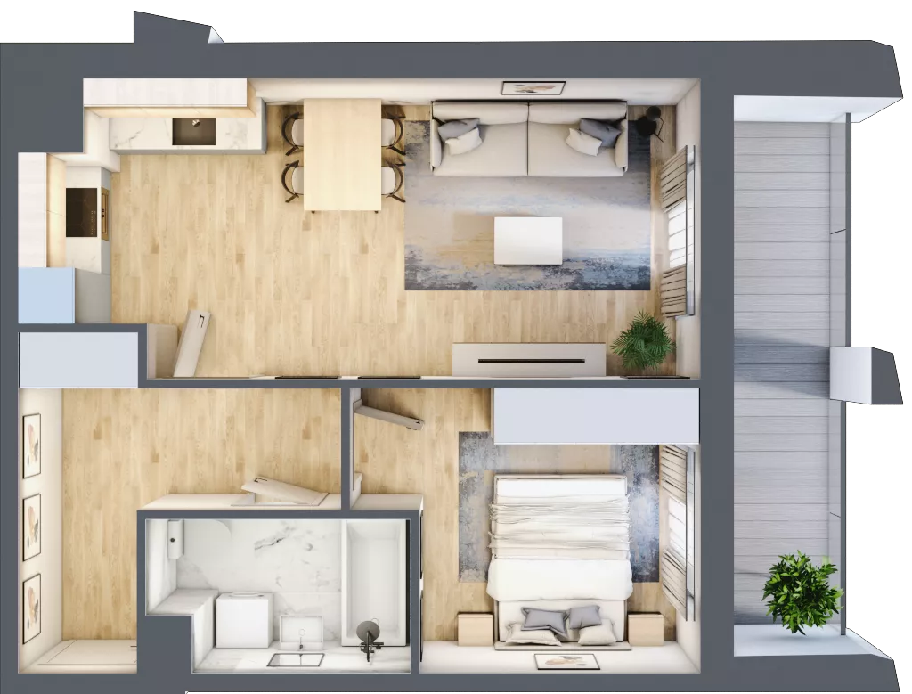 2 pokoje, mieszkanie 44,17 m², piętro 3, oferta nr D_03_27, Kolejova 1, Poznań, Grunwald, Łazarz, ul. Kolejowa 1/3