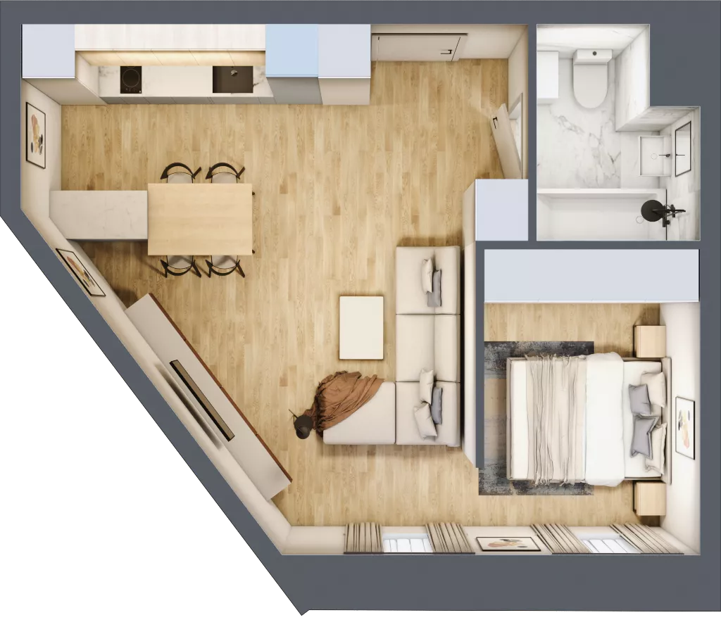 2 pokoje, apartament 39,59 m², piętro 1, oferta nr U-B-01-07, Kolejova 1, Poznań, Grunwald, Łazarz, ul. Kolejowa 1/3