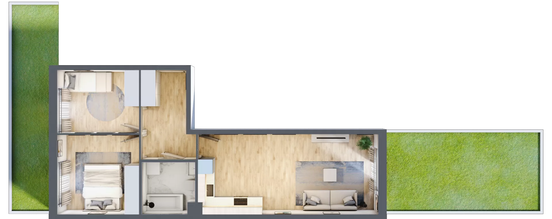 3 pokoje, mieszkanie 52,98 m², parter, oferta nr 1.C.0.1, 2M Apartments Dobry Deweloper Milo Wrocław Maślice , Wrocław, Maślice, Fabryczna, ul. Zawidowska