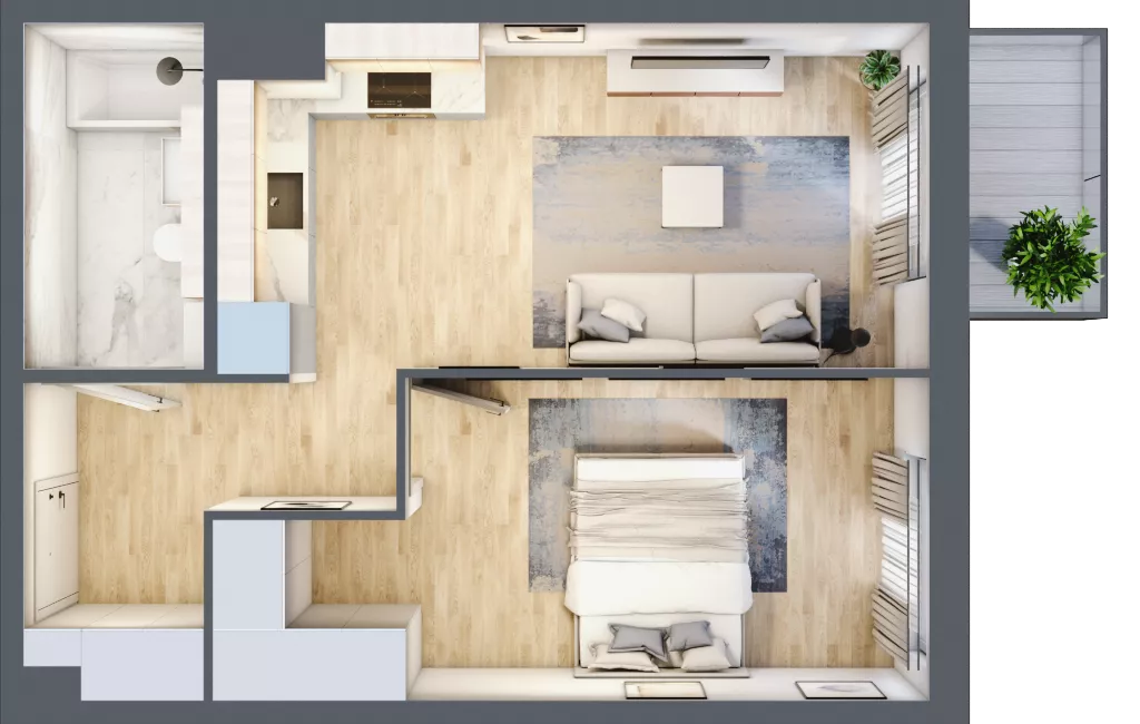 2 pokoje, mieszkanie 41,27 m², piętro 1, oferta nr 1.E.1.3, 2M Apartments Dobry Deweloper Milo Wrocław Maślice , Wrocław, Maślice, Fabryczna, ul. Zawidowska