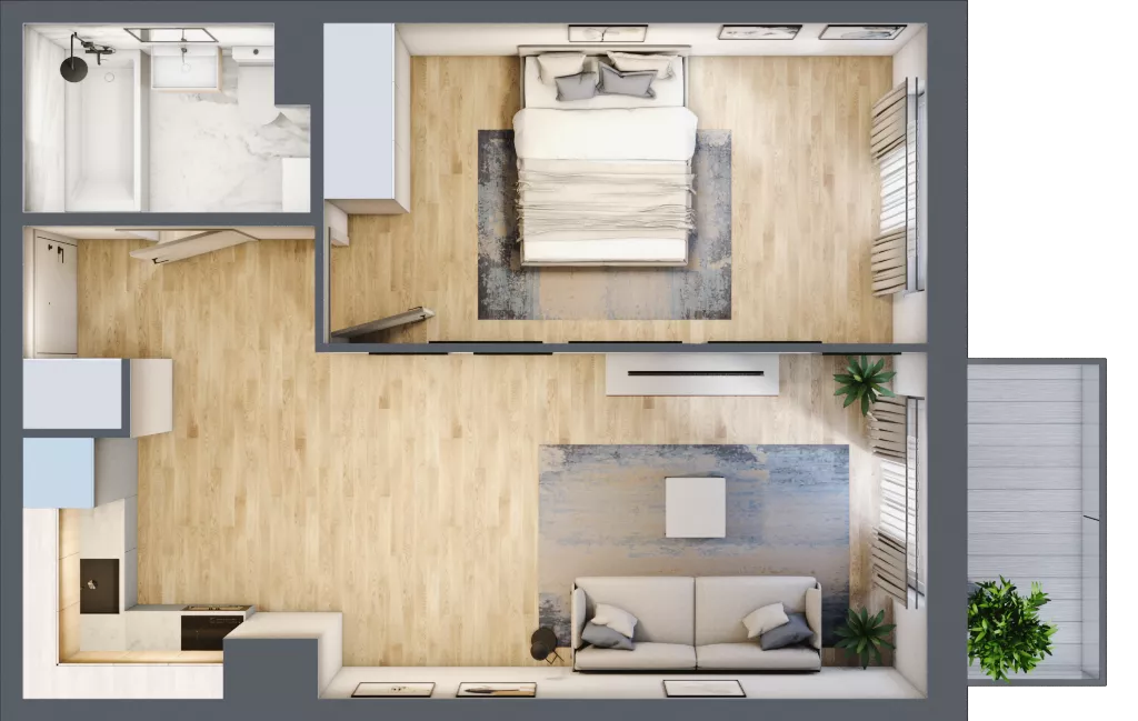 2 pokoje, mieszkanie 41,52 m², piętro 1, oferta nr 1.D.1.2, 2M Apartments Dobry Deweloper Milo Wrocław Maślice , Wrocław, Maślice, Fabryczna, ul. Zawidowska