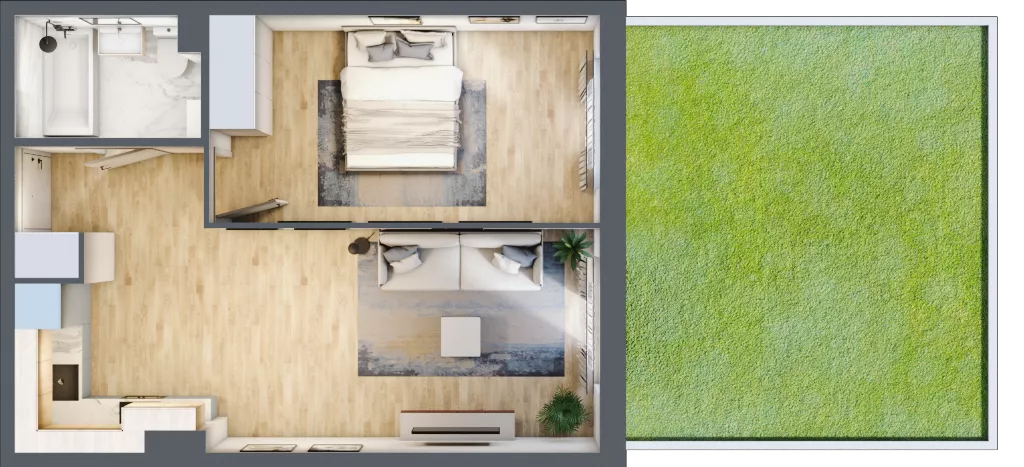2 pokoje, mieszkanie 41,73 m², parter, oferta nr 1.D.0.2, 2M Apartments Dobry Deweloper Milo Wrocław Maślice , Wrocław, Maślice, Fabryczna, ul. Zawidowska