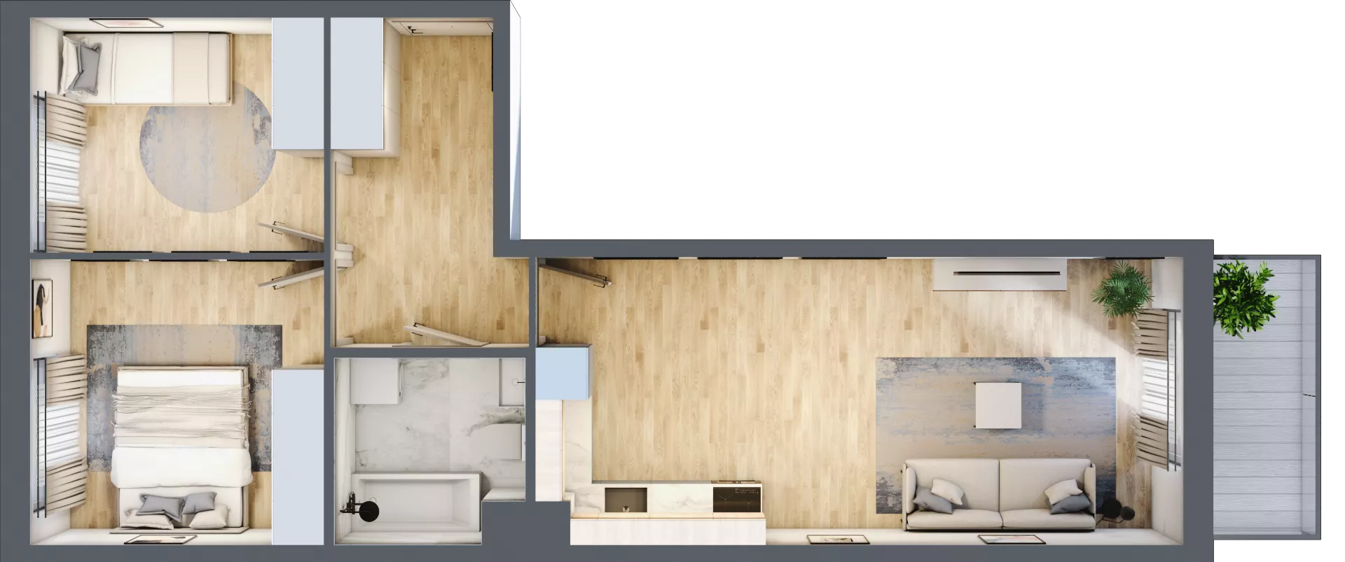 3 pokoje, mieszkanie 54,06 m², piętro 1, oferta nr 1.D.1.1, 2M Apartments Dobry Deweloper Milo Wrocław Maślice , Wrocław, Maślice, Fabryczna, ul. Zawidowska