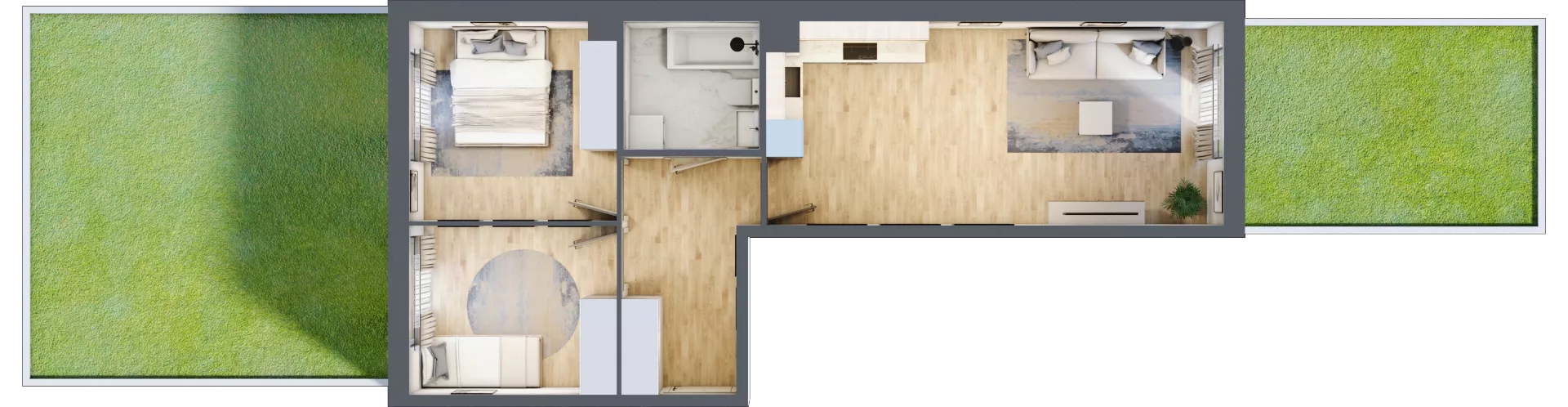 3 pokoje, mieszkanie 54,08 m², parter, oferta nr 1.E.0.3, 2M Apartments Dobry Deweloper Milo Wrocław Maślice , Wrocław, Maślice, Fabryczna, ul. Zawidowska