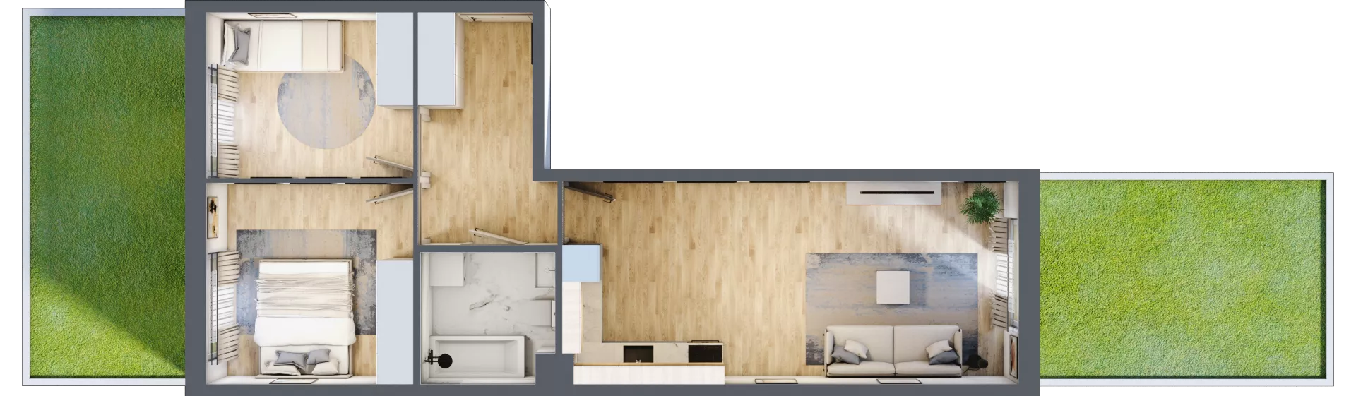 3 pokoje, mieszkanie 54,36 m², parter, oferta nr 1.D.0.1, 2M Apartments Dobry Deweloper Milo Wrocław Maślice , Wrocław, Maślice, Fabryczna, ul. Zawidowska
