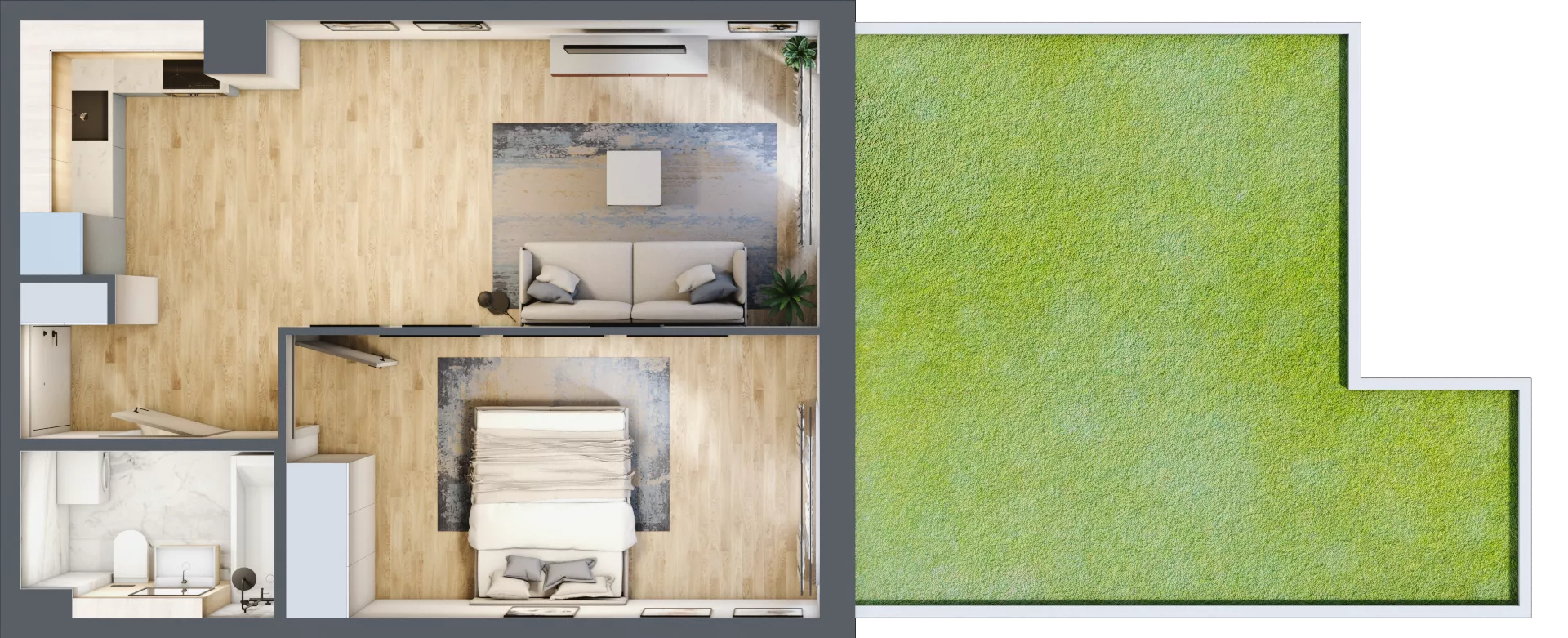 2 pokoje, mieszkanie 41,68 m², parter, oferta nr 1.C.0.3, 2M Apartments Dobry Deweloper Milo Wrocław Maślice , Wrocław, Maślice, Fabryczna, ul. Zawidowska