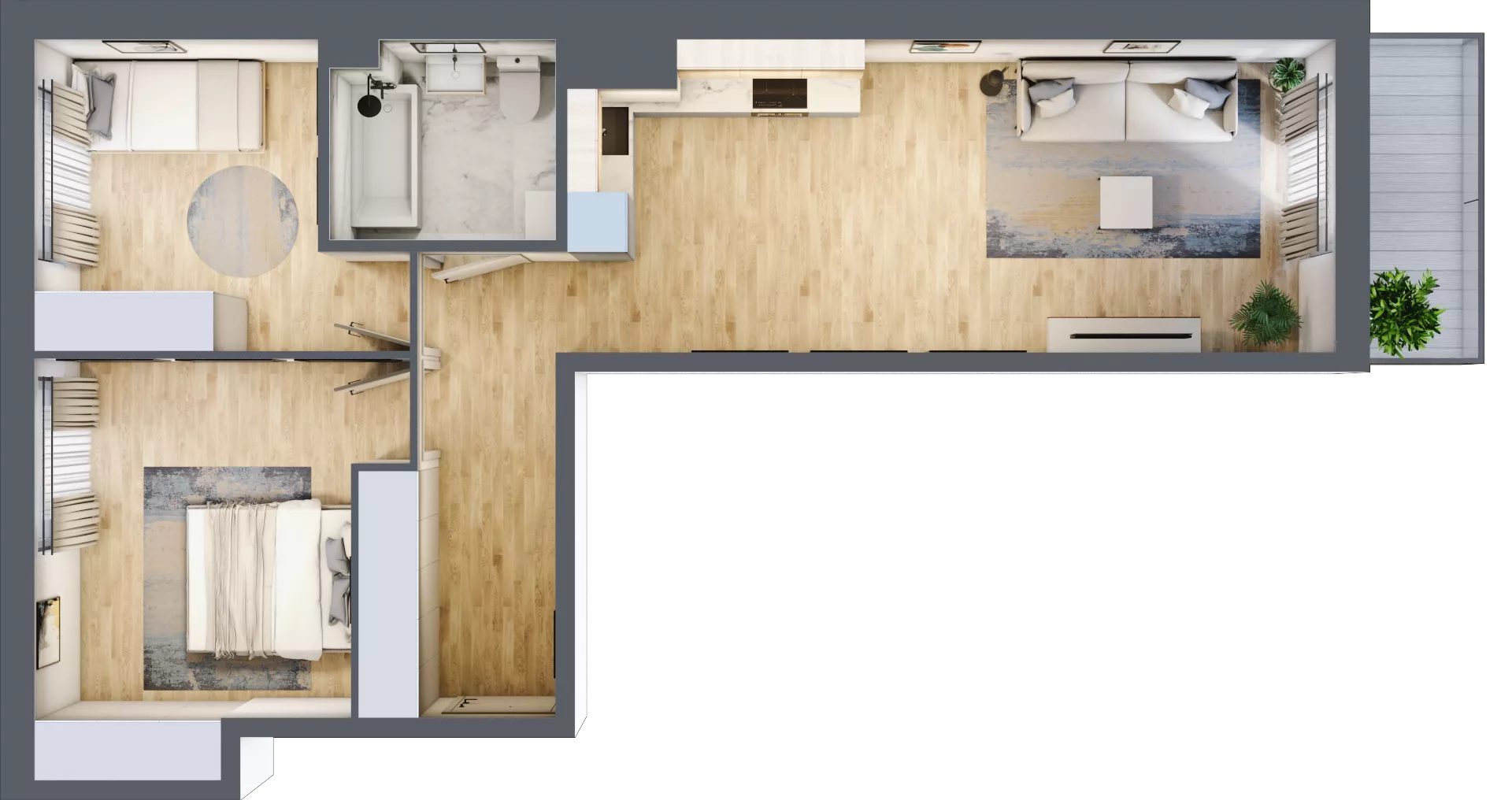 3 pokoje, mieszkanie 58,55 m², piętro 1, oferta nr 1.D.1.4, 2M Apartments Dobry Deweloper Milo Wrocław Maślice , Wrocław, Maślice, Fabryczna, ul. Zawidowska