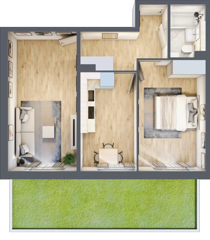 2 pokoje, mieszkanie 58,22 m², parter, oferta nr 1.E.0.1, 2M Apartments Dobry Deweloper Milo Wrocław Maślice , Wrocław, Maślice, Fabryczna, ul. Zawidowska