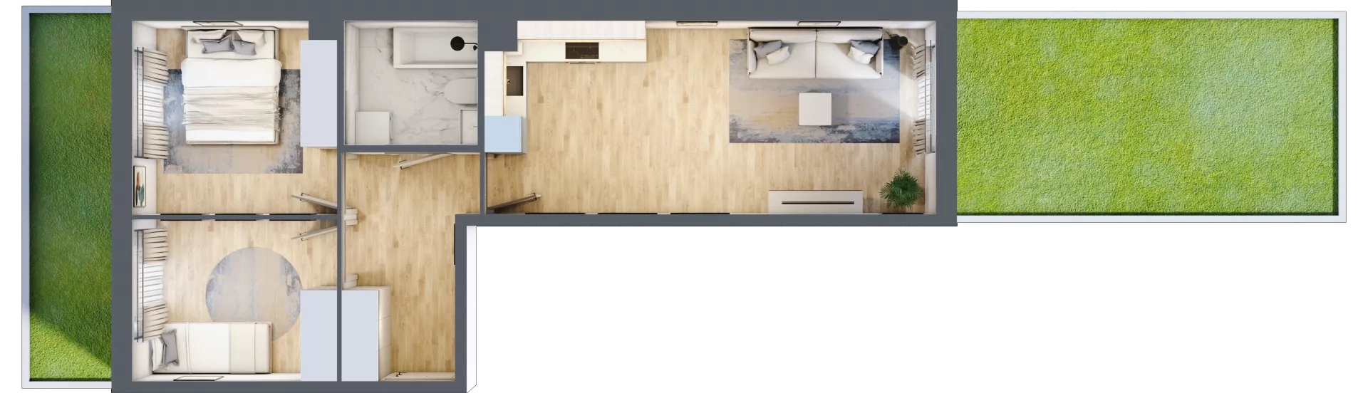 3 pokoje, mieszkanie 52,81 m², parter, oferta nr 1.B.0.4, 2M Apartments Dobry Deweloper Milo Wrocław Maślice , Wrocław, Maślice, Fabryczna, ul. Zawidowska
