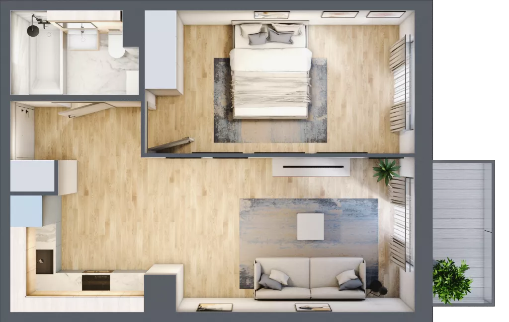 2 pokoje, mieszkanie 41,49 m², piętro 1, oferta nr 1.E.1.2, 2M Apartments Dobry Deweloper Milo Wrocław Maślice , Wrocław, Maślice, Fabryczna, ul. Zawidowska