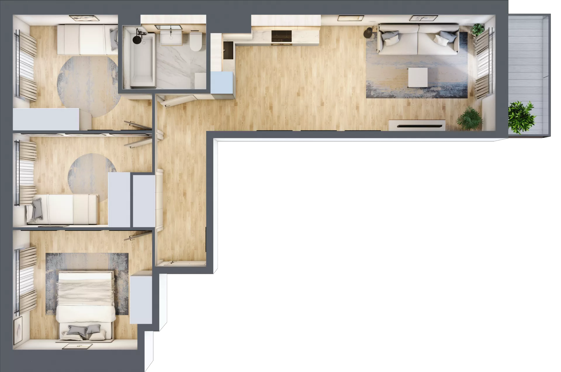 4 pokoje, mieszkanie 66,49 m², piętro 1, oferta nr 1.C.1.4, 2M Apartments Dobry Deweloper Milo Wrocław Maślice , Wrocław, Maślice, Fabryczna, ul. Zawidowska