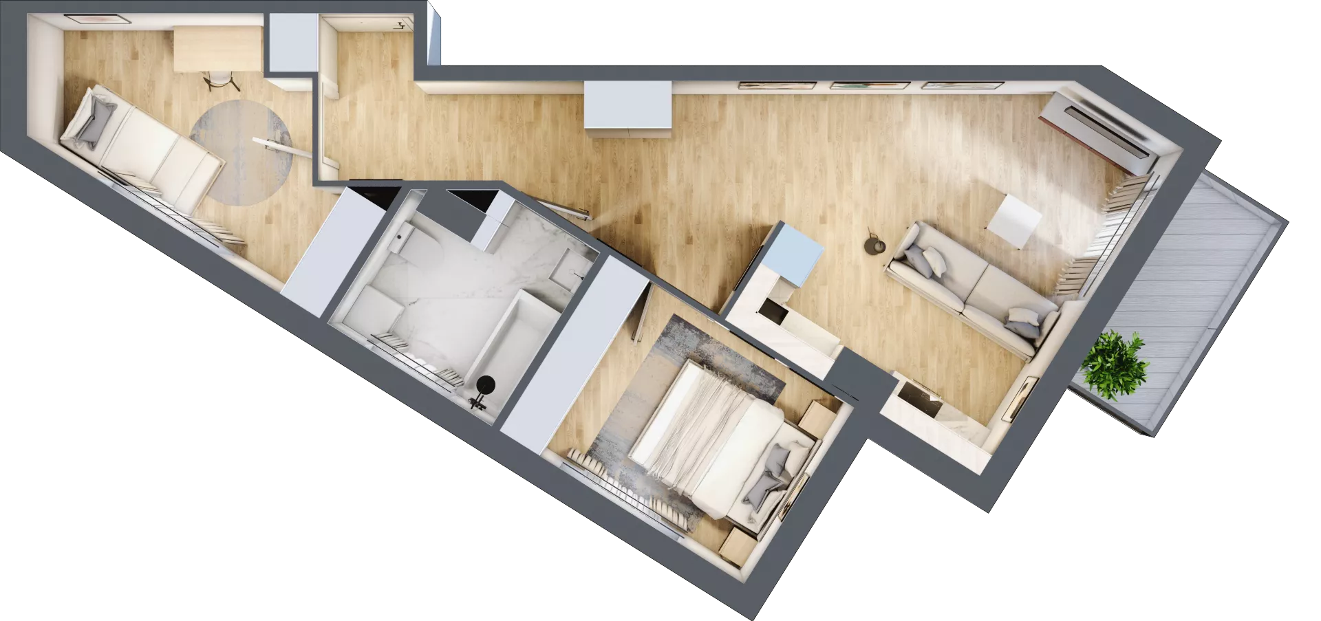 3 pokoje, mieszkanie 53,01 m², piętro 1, oferta nr 1.A.1.3, 2M Apartments Dobry Deweloper Milo Wrocław Maślice , Wrocław, Maślice, Fabryczna, ul. Zawidowska