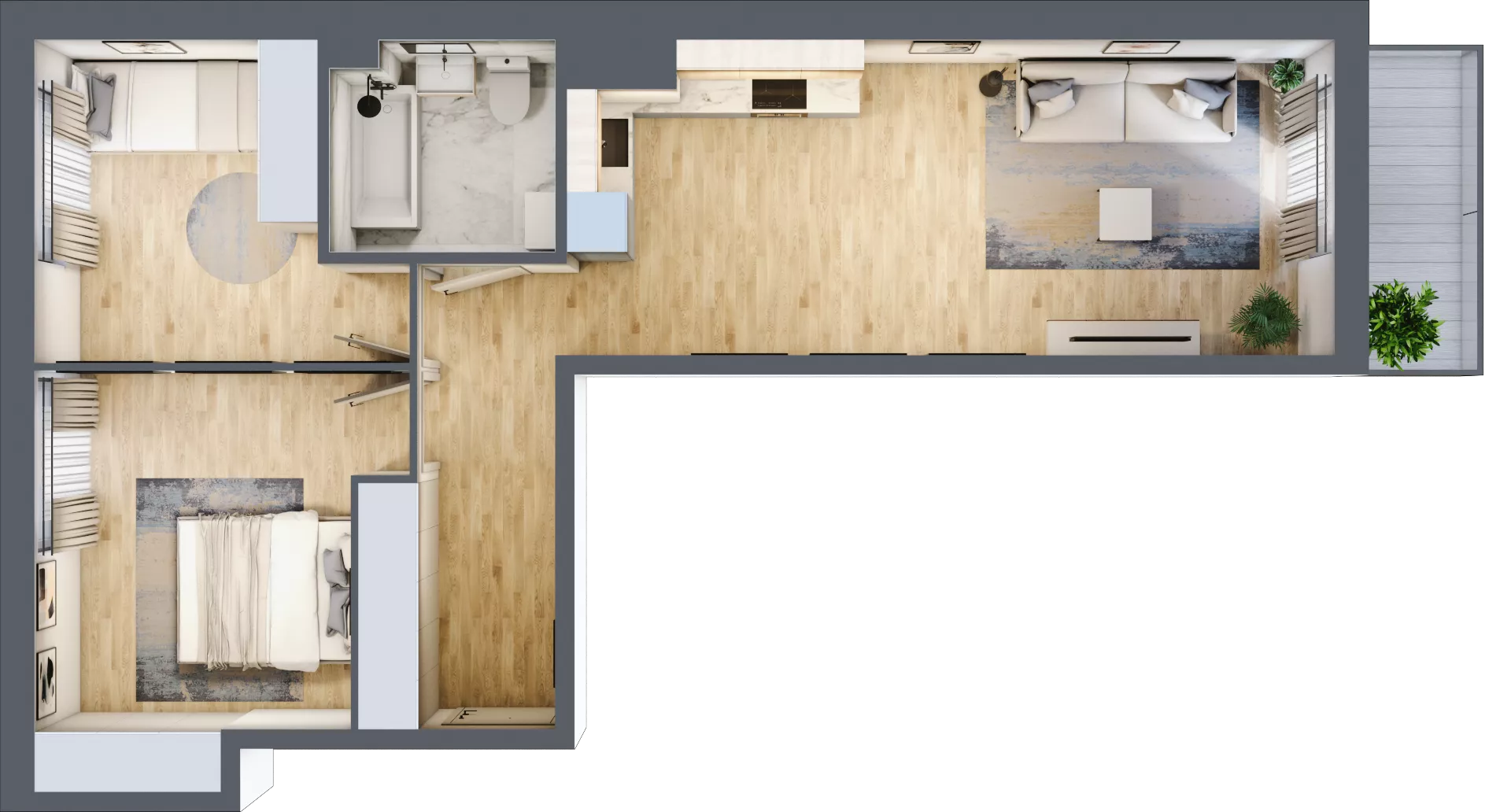 3 pokoje, mieszkanie 59,79 m², piętro 1, oferta nr 1.E.1.4, 2M Apartments Dobry Deweloper Milo Wrocław Maślice , Wrocław, Maślice, Fabryczna, ul. Zawidowska