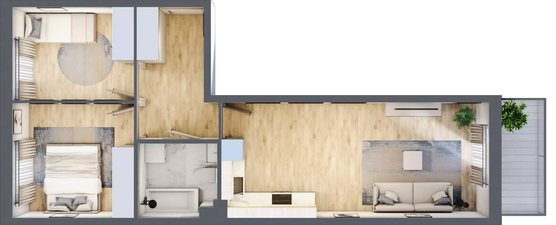 3 pokoje, mieszkanie 52,96 m², piętro 1, oferta nr 1.E.1.1, 2M Apartments Dobry Deweloper Milo Wrocław Maślice , Wrocław, Maślice, Fabryczna, ul. Zawidowska