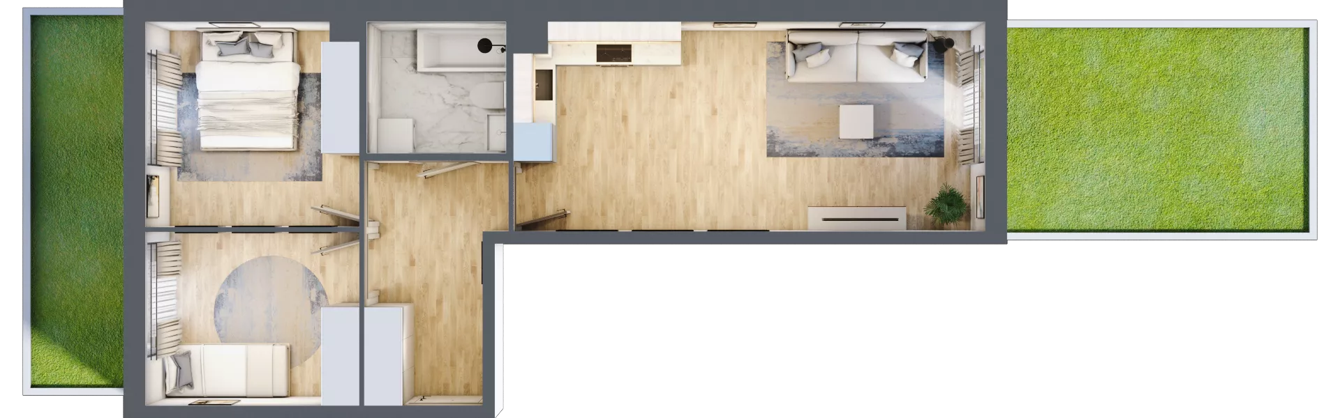 3 pokoje, mieszkanie 54,08 m², parter, oferta nr 1.C.0.4, 2M Apartments Dobry Deweloper Milo Wrocław Maślice , Wrocław, Maślice, Fabryczna, ul. Zawidowska