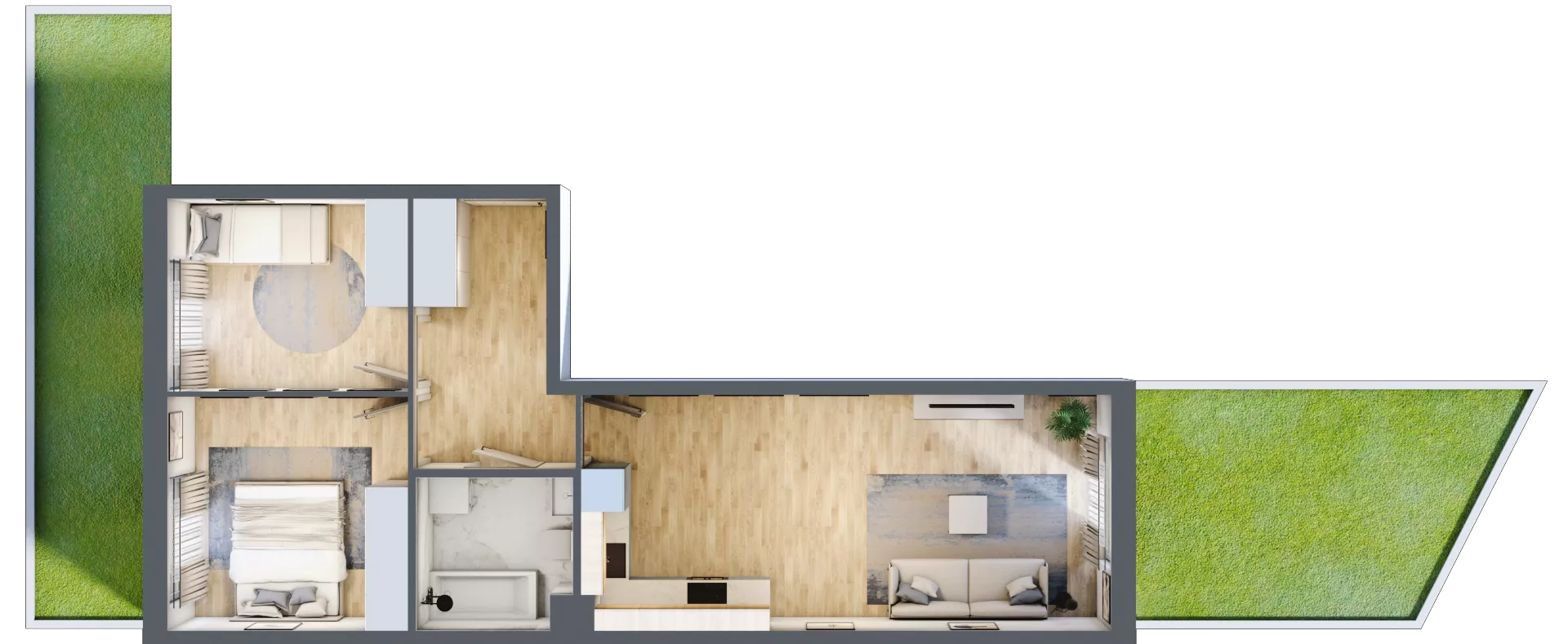 3 pokoje, mieszkanie 54,26 m², parter, oferta nr 1.B.0.1, 2M Apartments Dobry Deweloper Milo Wrocław Maślice , Wrocław, Maślice, Fabryczna, ul. Zawidowska