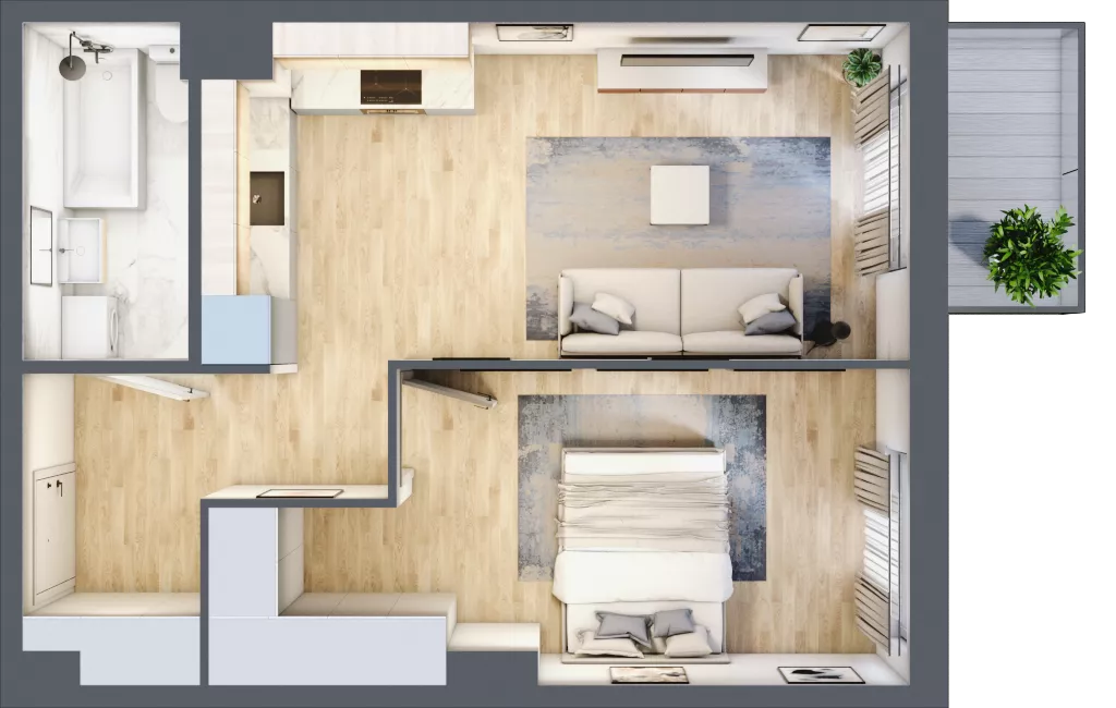 2 pokoje, mieszkanie 41,15 m², piętro 1, oferta nr 1.D.1.3, 2M Apartments Dobry Deweloper Milo Wrocław Maślice , Wrocław, Maślice, Fabryczna, ul. Zawidowska