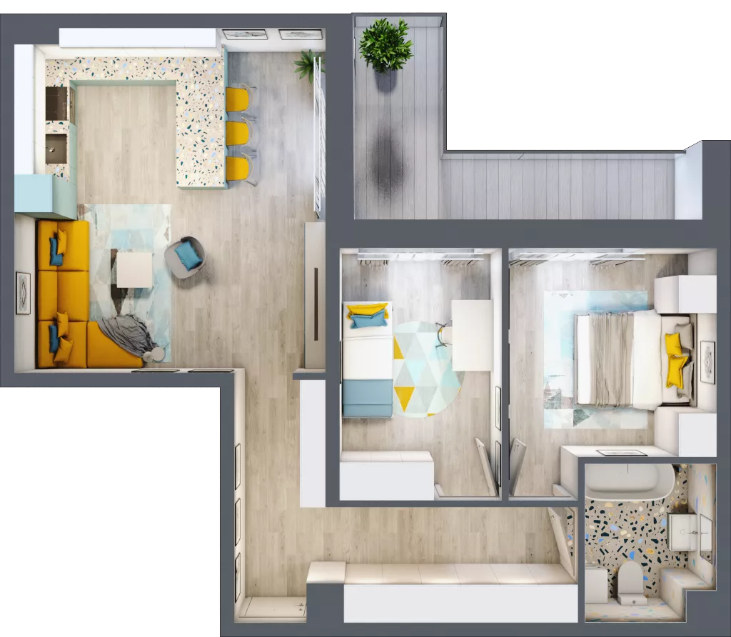 3 pokoje, mieszkanie 64,75 m², piętro 1, oferta nr 2.1.16., Apartamenty Stawowa, Opole, Szczepanowice, ul. Stawowa 59D-E