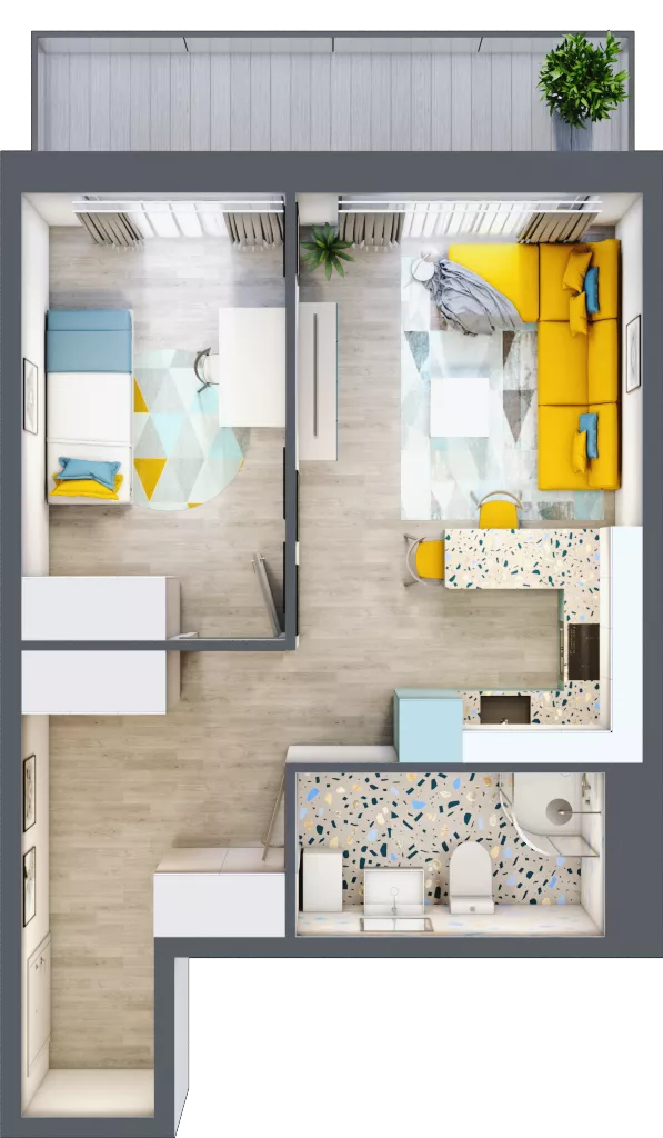 2 pokoje, mieszkanie 41,72 m², parter, oferta nr 1.1.6., Apartamenty Stawowa, Opole, Szczepanowice, ul. Stawowa 59D-E
