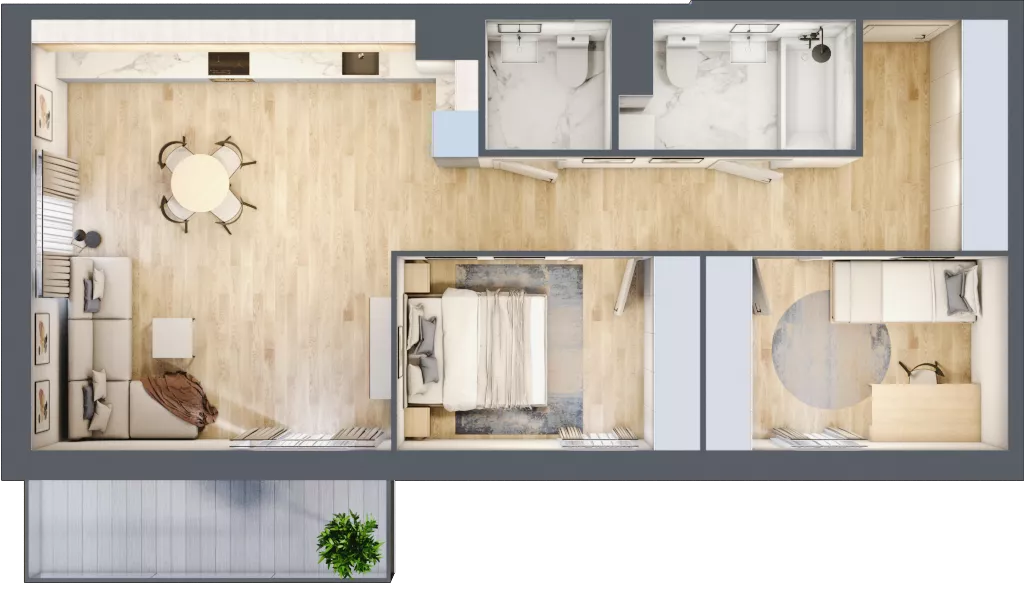 3 pokoje, mieszkanie 68,53 m², piętro 1, oferta nr 01.A.03, Nowa Pabianicka, Wrocław, Krzyki-Partynice, Krzyki, ul. Pabianicka 25