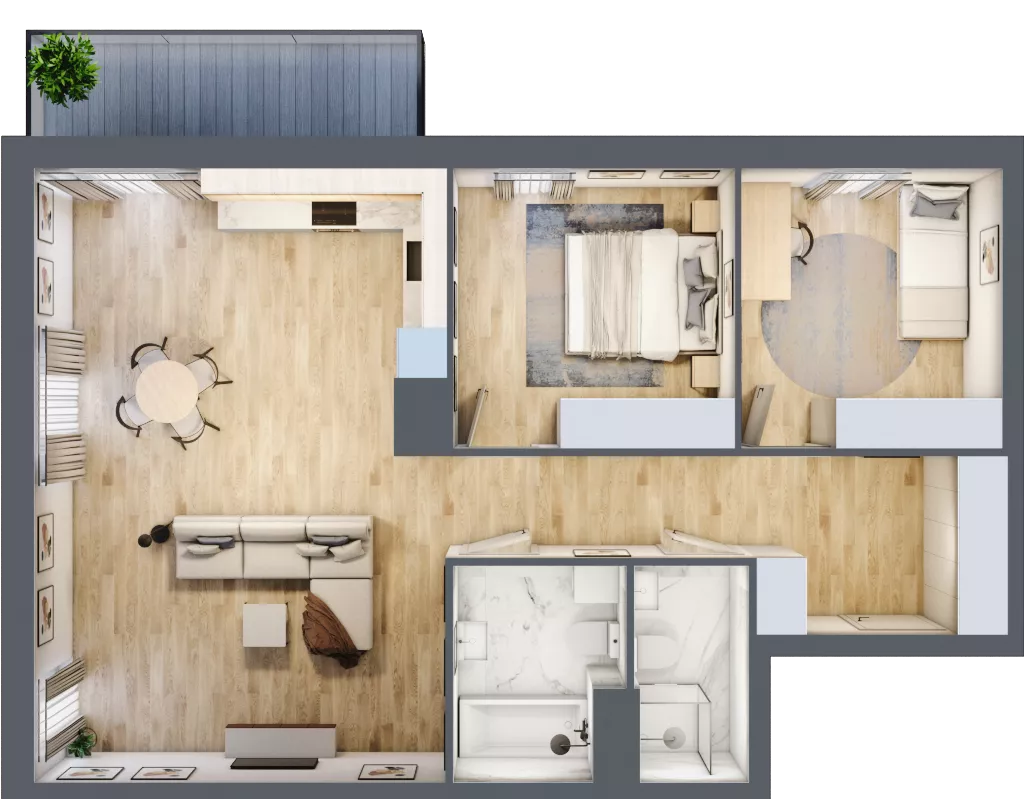 3 pokoje, mieszkanie 77,54 m², piętro 1, oferta nr 01.A.04, Nowa Pabianicka, Wrocław, Krzyki-Partynice, Krzyki, ul. Pabianicka 25
