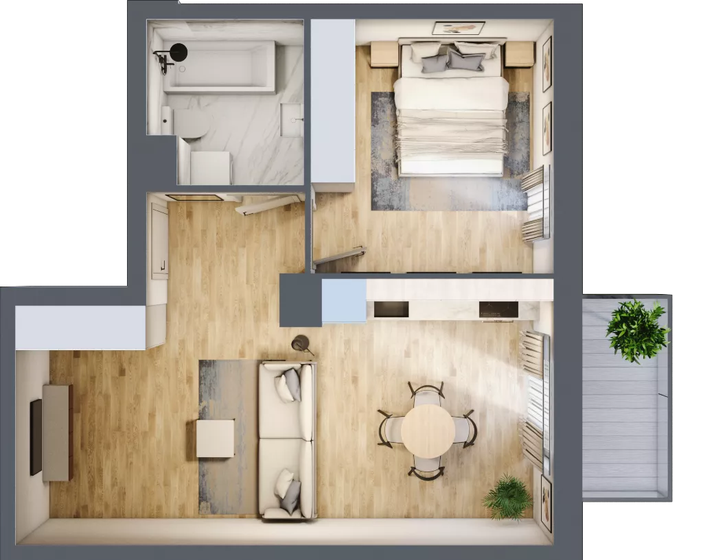 2 pokoje, mieszkanie 43,87 m², piętro 1, oferta nr 01.B.10, Nowa Pabianicka, Wrocław, Krzyki-Partynice, Krzyki, ul. Pabianicka 25