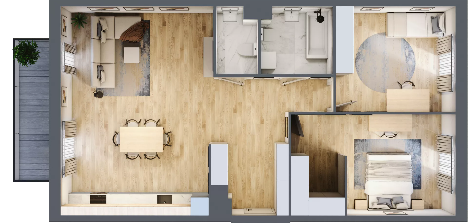 3 pokoje, mieszkanie 89,30 m², piętro 1, oferta nr 01.C.02, Nowa Pabianicka, Wrocław, Krzyki-Partynice, Krzyki, ul. Pabianicka 25