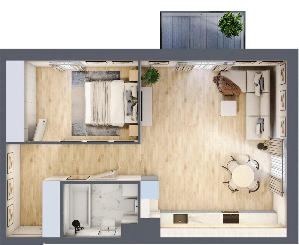 2 pokoje, mieszkanie 53,34 m², piętro 1, oferta nr 01.C.05, Nowa Pabianicka, Wrocław, Krzyki-Partynice, Krzyki, ul. Pabianicka 25