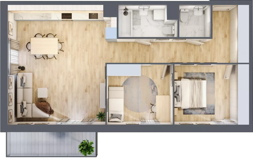 3 pokoje, mieszkanie 77,29 m², piętro 1, oferta nr 01.D.05, Nowa Pabianicka, Wrocław, Krzyki-Partynice, Krzyki, ul. Pabianicka 25