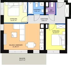 3 pokoje, mieszkanie 58,23 m², piętro 4, oferta nr 39, InPark, Łódź, Bałuty, ul. Emilii Plater / ul. Górnicza
