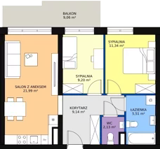 3 pokoje, mieszkanie 59,73 m², piętro 1, oferta nr 57, InPark, Łódź, Bałuty, ul. Emilii Plater / ul. Górnicza
