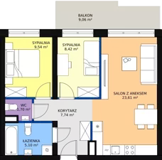 3 pokoje, mieszkanie 56,60 m², piętro 1, oferta nr 59, InPark, Łódź, Bałuty, ul. Emilii Plater / ul. Górnicza