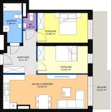 3 pokoje, mieszkanie 65,33 m², piętro 3, oferta nr 88, InPark, Łódź, Bałuty, ul. Emilii Plater / ul. Górnicza