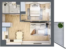 2 pokoje, mieszkanie 43,08 m², piętro 3, oferta nr 1.239, La Vie House, Kraków, Podgórze, ul. Łagiewnicka