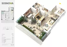 3 pokoje, mieszkanie 63,24 m², parter, oferta nr A 1, Osiedle Sosnowa, Ełk, Szyba, ul. Szyszkowa