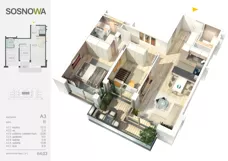 3 pokoje, mieszkanie 64,08 m², piętro 2, oferta nr A 3, Osiedle Sosnowa, Ełk, Szyba, ul. Szyszkowa
