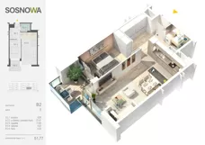2 pokoje, mieszkanie 51,77 m², piętro 1, oferta nr B 2, Osiedle Sosnowa, Ełk, Szyba, ul. Szyszkowa