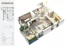 3 pokoje, mieszkanie 67,52 m², piętro 2, oferta nr C 3, Osiedle Sosnowa, Ełk, Szyba, ul. Szyszkowa