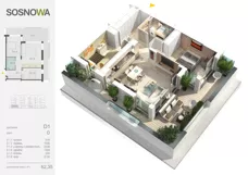 3 pokoje, mieszkanie 62,35 m², parter, oferta nr D 1, Osiedle Sosnowa, Ełk, Szyba, ul. Szyszkowa