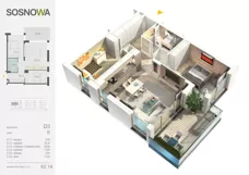 3 pokoje, mieszkanie 62,14 m², piętro 2, oferta nr D 3, Osiedle Sosnowa, Ełk, Szyba, ul. Szyszkowa