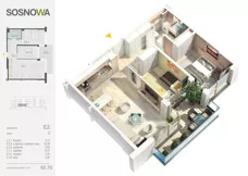 3 pokoje, mieszkanie 60,70 m², piętro 1, oferta nr E2, Osiedle Sosnowa, Ełk, Szyba, ul. Szyszkowa