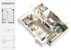 2 pokoje, mieszkanie 39,03 m², piętro 1, oferta nr F 2, Osiedle Sosnowa, Ełk, Szyba, ul. Szyszkowa
