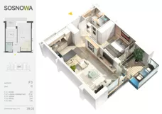 2 pokoje, mieszkanie 39,03 m², piętro 2, oferta nr F 3, Osiedle Sosnowa, Ełk, Szyba, ul. Szyszkowa