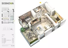 3 pokoje, mieszkanie 62,06 m², piętro 1, oferta nr H 2, Osiedle Sosnowa, Ełk, Szyba, ul. Szyszkowa