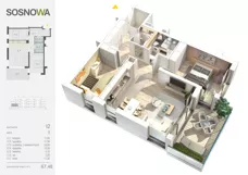 3 pokoje, mieszkanie 67,48 m², piętro 1, oferta nr I 2, Osiedle Sosnowa, Ełk, Szyba, ul. Szyszkowa