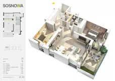 3 pokoje, mieszkanie 67,43 m², piętro 2, oferta nr I 3, Osiedle Sosnowa, Ełk, Szyba, ul. Szyszkowa