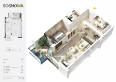 2 pokoje, mieszkanie 51,52 m², piętro 1, oferta nr J 2, Osiedle Sosnowa, Ełk, Szyba, ul. Szyszkowa